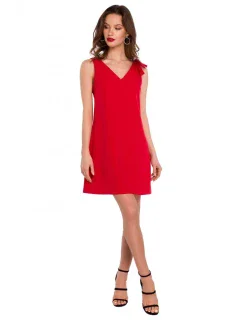K128 Jednoduché šaty áčkového střihu s mašlí - červené