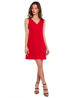 K128 Jednoduché šaty áčkového střihu s mašlí - červené