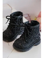 Dětské třpytivé zateplené kotníkové boty na zip, černá Saussa