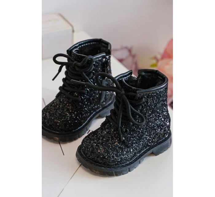 Dětské třpytivé zateplené kotníkové boty na zip, černá Saussa