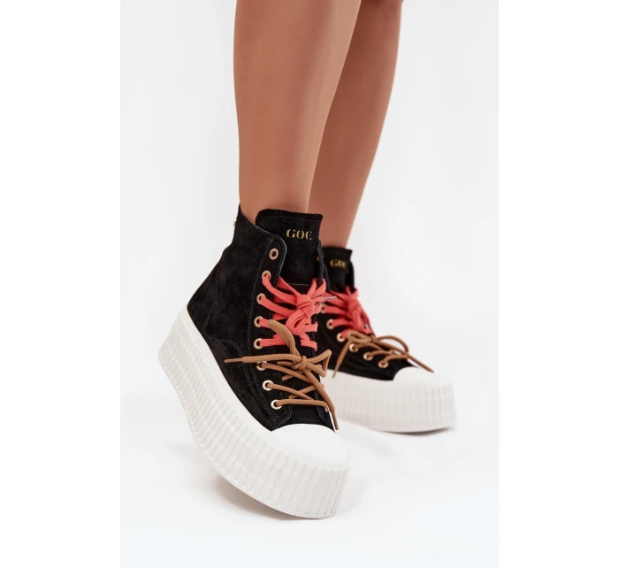 Dámské zateplené semišové trampky na masivní platformě GOE – černé