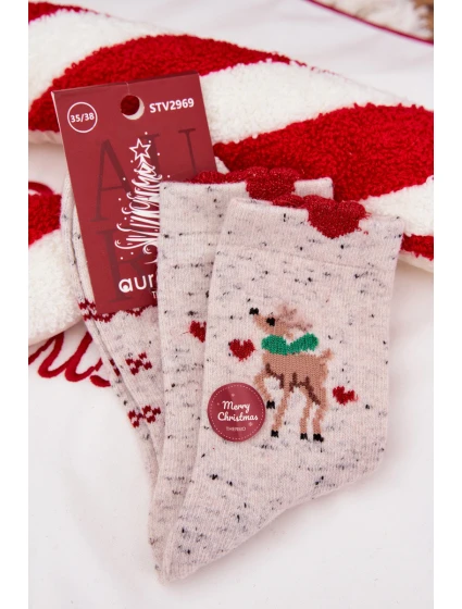 Dámské vánoční ponožky se sobem a srdíčky – šedé (vlna alpaka) Dámské vánoční ponožky se sobem a srdíčky – šedé (vlna alpaka)