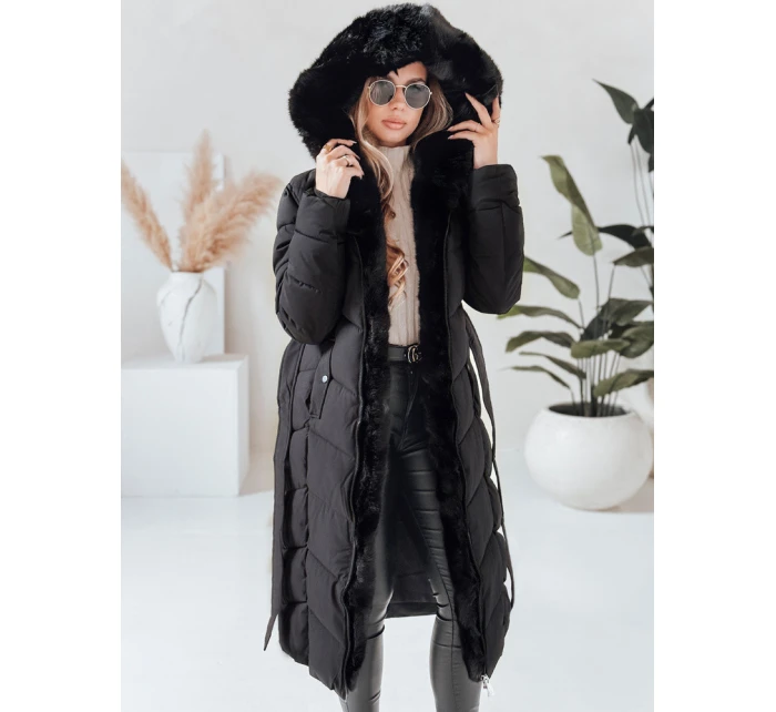 Dámská zimní dlouhá prošívaná bunda s kožešinou černá model 21991288 - Dstreet