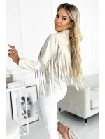 model 21210354 Krátká bunda s třásněmi z měkké ekokůže béžová - numoco basic