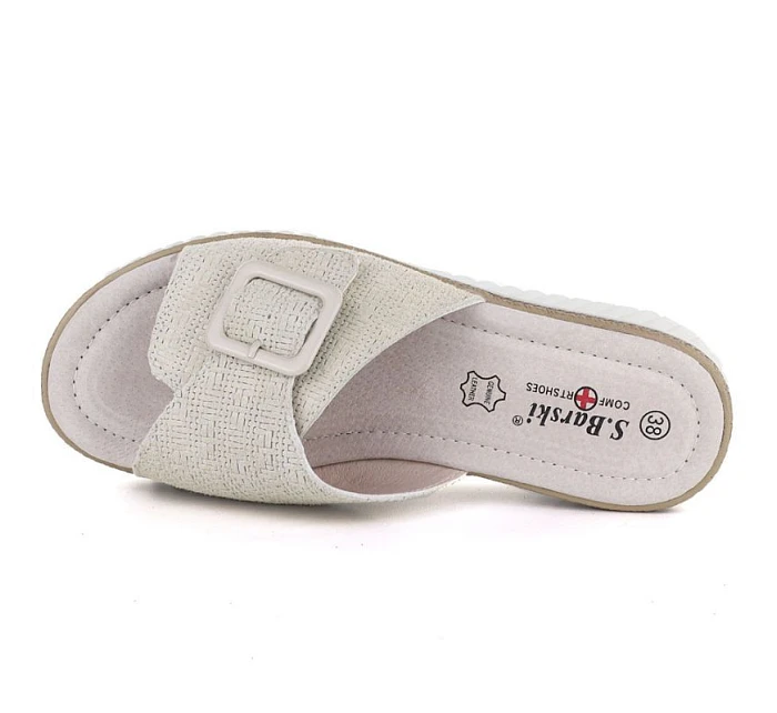 Dámské kožené žabky na platformě beige model 22097155 - S.Barski