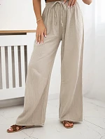 Mušelínové kalhoty se širokou nohavicí béžový