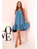 Dámské mušelínové šaty s ramínky a volánem džínovina