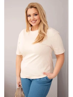 Dámská bavlněná halenka Plus Size s krátkým rukávem basic béžová
