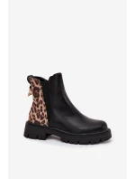 Zateplené dámské boty s zlatým detailem leopardí vzor černé model 21710216 - Boto