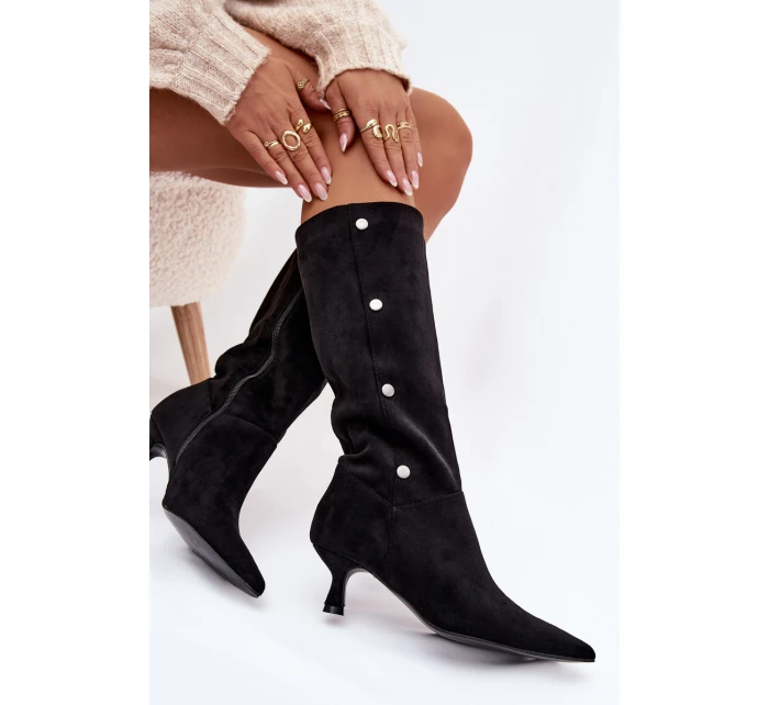 Dámské Kozačky Na Podpatku S Ozdobnými Černé model 21788118 - Boto Dámské Kozačky Na Podpatku S Ozdobnými Černé model 21788118 - Boto