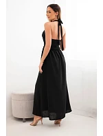 Dámské viskózové maxi šaty vázané na krku s ozdobnou sponou černá Dámské viskózové maxi šaty vázané na krku s ozdobnou sponou černá