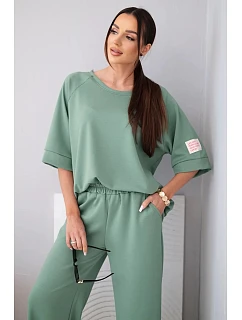 Dámský máslový komplet z viskózy mikina a široké kalhoty světle fialový