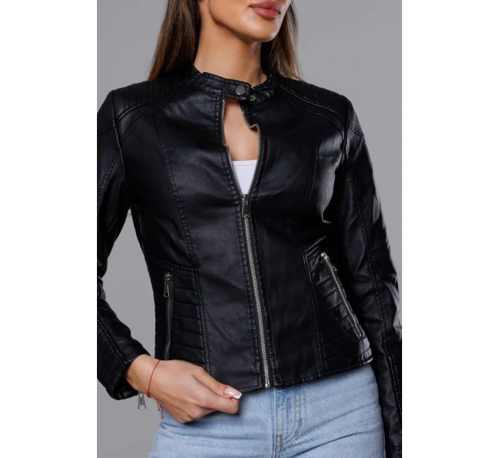 Černá dámská bunda ramoneska se stojáčkem (11Z8029)