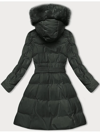 Dámská zimní bunda v army barvě s ozdobnou kožešinou model 21246207 - J.STYLE
