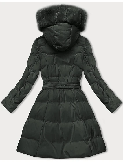 Dámská zimní bunda v army barvě s ozdobnou kožešinou model 21246207 - J.STYLE