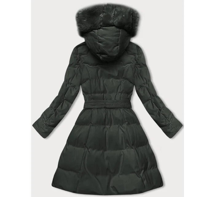 Dámská zimní bunda v army barvě s ozdobnou kožešinou (5M3158-136)