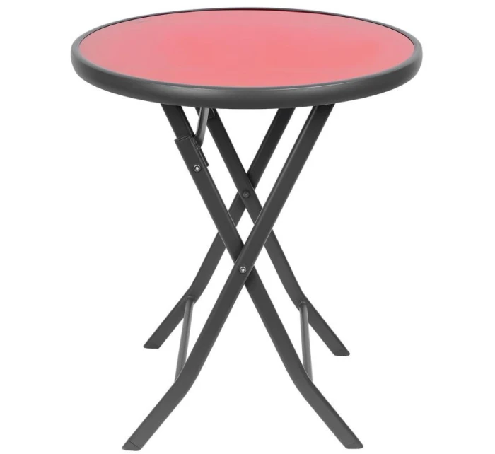 SADA BALKONOVÉHO NÁBYTKU KULATÝ STŮL A 2 SKLÁDACÍ ŽIDLE ČERVENÁ