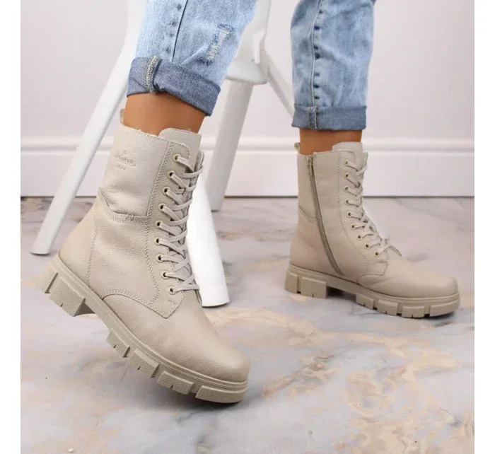 Kožené pohodlné zateplené boty Rieker W RKR613 beige