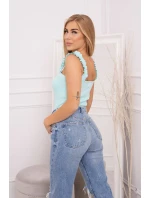 Halenka bez ramínek s volánky v mátové barvě Halenka bez ramínek s volánky v mátové barvě