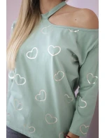 Halenka s potiskem srdce tmavě mátová