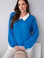 Dámská máslová mikina z viskózy s košilovou vsadkou chrpová