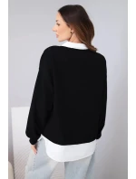 Dámská máslová mikina z viskózy s model 22014163 vsadkou černá - K-Fashion Dámská máslová mikina z viskózy s model 22014163 vsadkou černá - K-Fashion