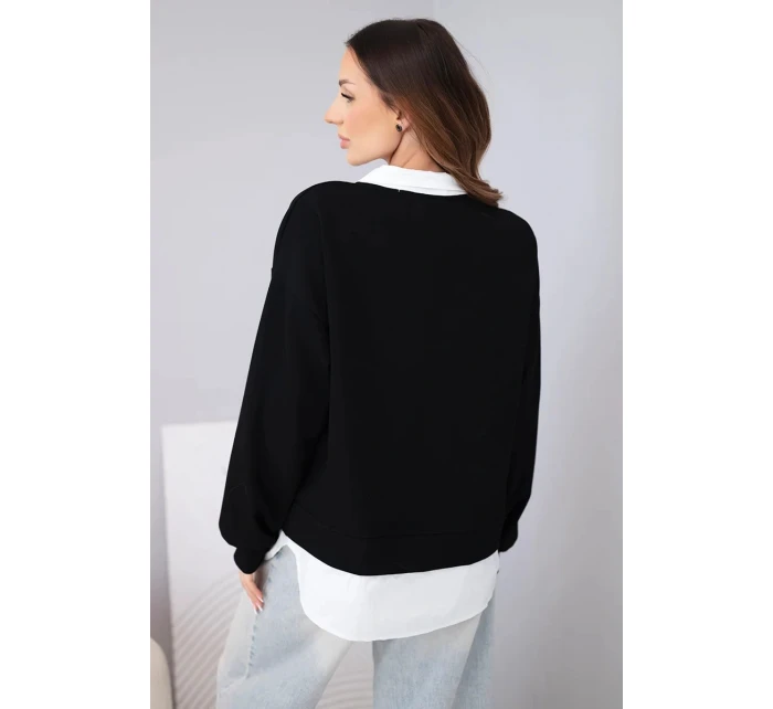 Dámská máslová mikina z viskózy s model 22014163 vsadkou černá - K-Fashion Dámská máslová mikina z viskózy s model 22014163 vsadkou černá - K-Fashion