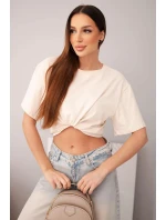 Dámská bavlněná basic halenka s krátkým rukávem béžová Dámská bavlněná basic halenka s krátkým rukávem béžová