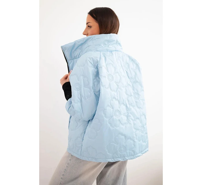 Dámská jarní prošívaná bunda s ozdobnou model 22040190 a zipem modrá - K-Fashion
