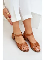 Kožené Sandály Na Podpatku Hnědé model 21684012 - Zazoo Kožené Sandály Na Podpatku Hnědé model 21684012 - Zazoo