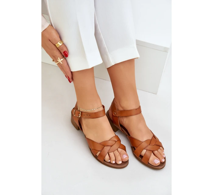 Kožené Sandály Na Podpatku Hnědé model 21684012 - Zazoo Kožené Sandály Na Podpatku Hnědé model 21684012 - Zazoo