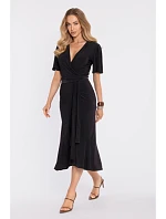 model 22040677 Zavinovací midi šaty s volánem a řasením černé - Moe