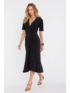 model 22040677 Zavinovací midi šaty s volánem a řasením černé - Moe