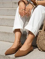 Dámské semišové baleríny ZY1349 hnědé - Ideal Shoes