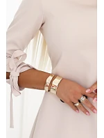 195-12 ALICE Trapézové mini šaty s mašlí a vázanými rukávy - béžové 195-12 ALICE Trapézové mini šaty s mašlí a vázanými rukávy - béžové