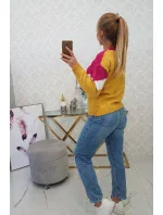 Geometrický vzorovaný svetr fuchsiová+hořčicová Geometrický vzorovaný svetr fuchsiová+hořčicová