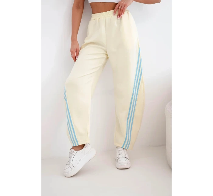 Dámské máslové kalhoty z viskózy s lampasem žluté