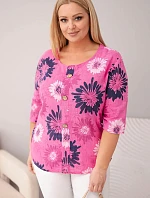 Dámská bavlněná halenka Plus Size s krátkým rukávem a knoflíky růžová