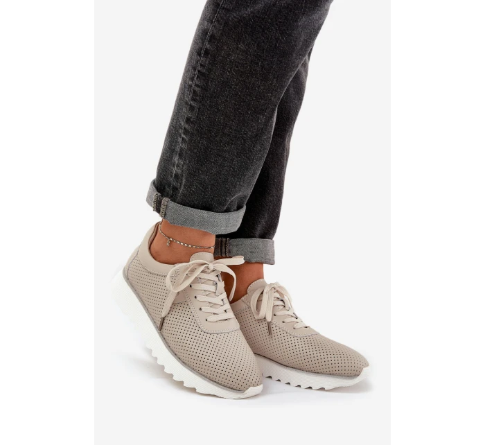 Kožené Sportovní Boty Na Platformě S Leskem D&A LR51-629 Béžové Kožené Sportovní Boty Na Platformě S Leskem D&A LR51-629 Béžové