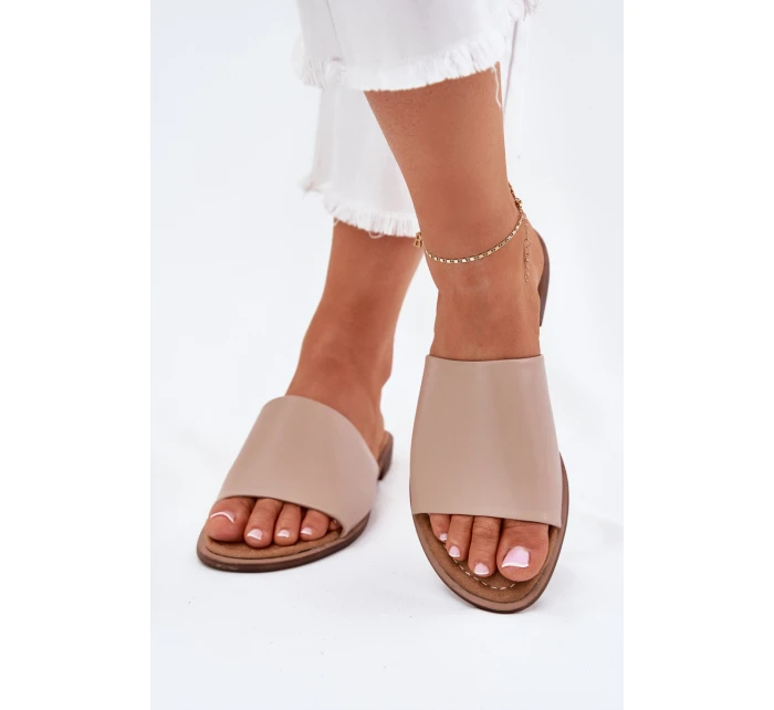 Dámské Kožené Hladké Pantofle Béžové model 21701724 - EVENTO