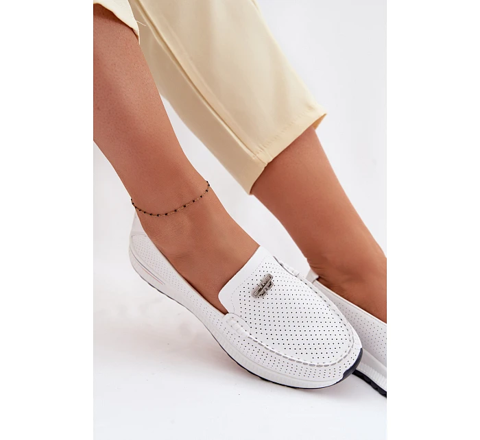 Dámské Mokasyny Z Přírodní Kůže Bílé Demela