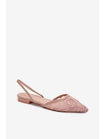 Síťované sandály s krajkou na nízkém podpatku Špinavě růžové model 22125530 - Boto