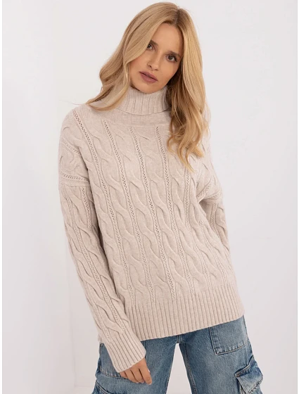 Sweter AT SW model 20463667 jasny beżowy - FPrice Sweter AT SW model 20463667 jasny beżowy - FPrice