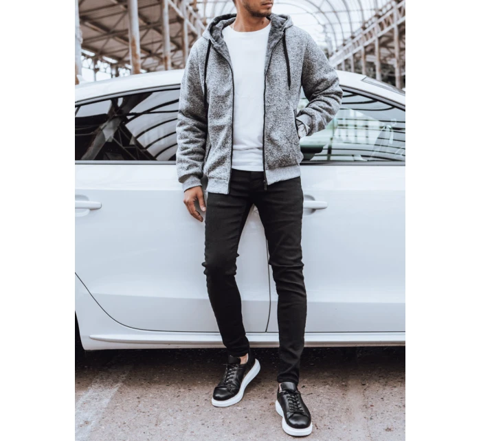 Pánská rozepínací zateplená mikina světle šedá FashionStreet BX5596