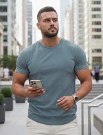 Pánské bavlněné tričko basic petrol FashionStreet RX5678
