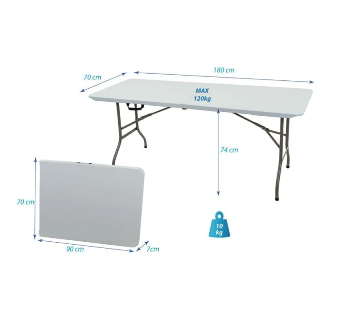 SKLÁDACÍ STOLEK V KABELU 180x70 cm MAX.100 kg BÍLÝ