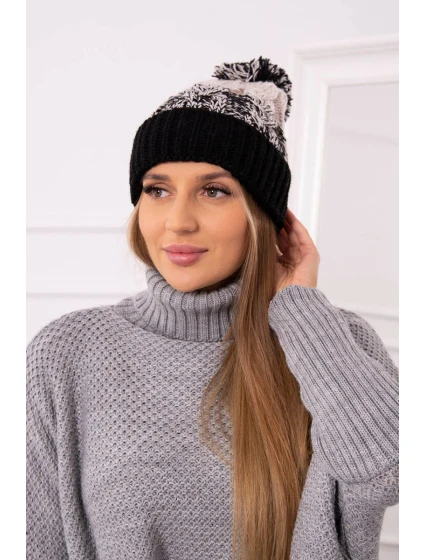 Dámská čepice s bambulí Abigail K326 béžová+černá Dámská čepice s bambulí Abigail K326 béžová+černá