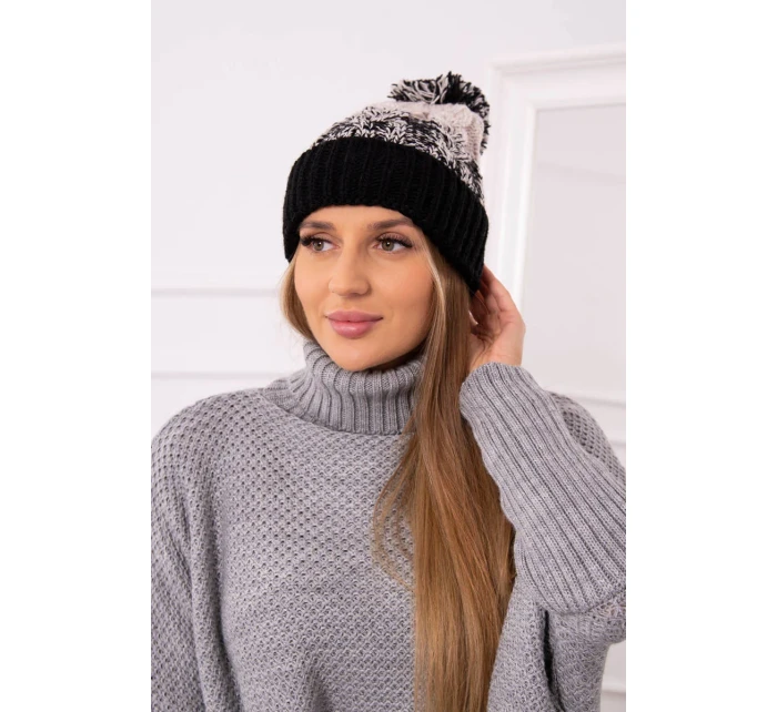 Dámská čepice s bambulí Abigail K326 béžová+černá Dámská čepice s bambulí Abigail K326 béžová+černá