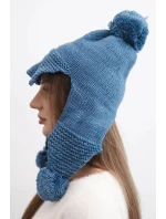 Dámská zimní čepice s vlnou, s kšiltem a bambulemi K475 jeansová Dámská zimní čepice s vlnou, s kšiltem a bambulemi K475 jeansová