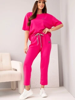 Dámský set viskózový máslo s krátkým rukávem a kalhotami s ohrnutým lemem fuchsie